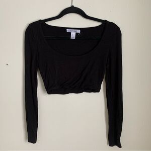 Revamped Black Scoop Neck Long Sleeve Crop Top Size Small